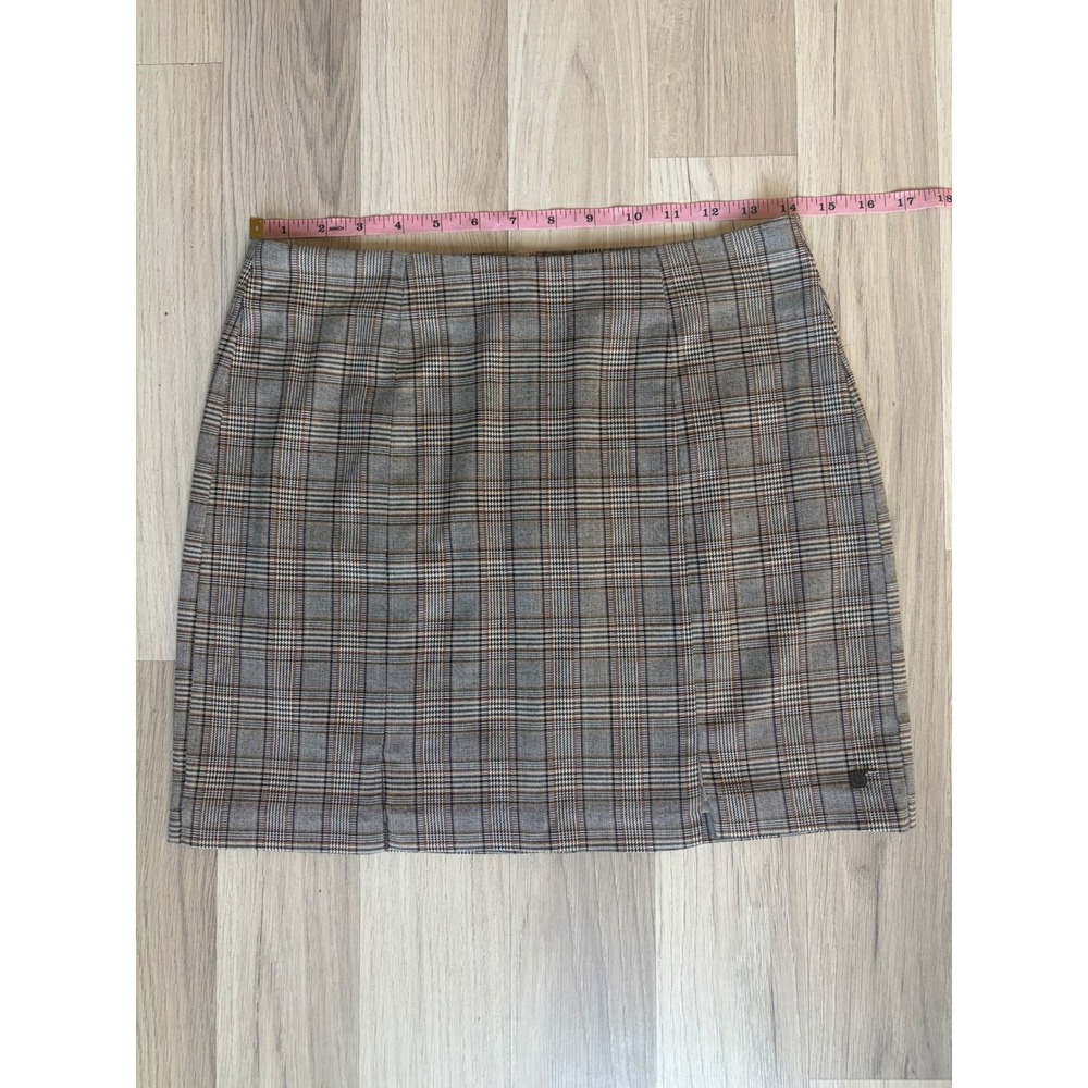 Pacific Republic Pull&Bear Brown Plaid Mini Skirt Front Slits Size M